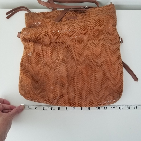 Sorial New York Cognac Brown Cross Body Python Snake Skin Print Leather Satchel - Picture 3 of 12